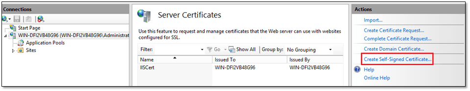 Figure 4 - Creating a self-signed certificate in IIS