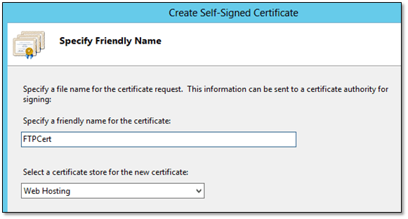 Figure 4b - Creating a self-signed certificate in IIS