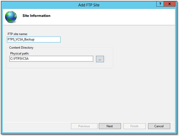 Figure 6 - Specifying the FTP site name and physical path