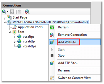 Figure 2 - Creating a website in IIS