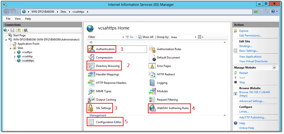 Figure 5 - Tweaking the website's settings to enable VCSA backup transfers over https