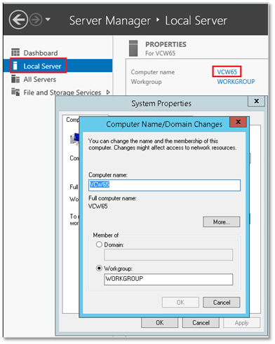 Figure 2 - Setting the vCenter Server Windows computer name