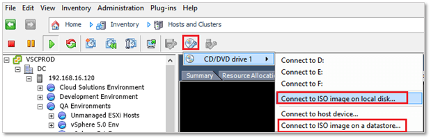 Figure 3 - Mount the ISO image on a VM from a local disk