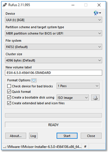 Figure 4 - Using Rufus to create a bootable USB stick