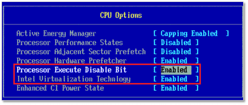 Figure 5 - Enabling virtualization settings on an Intel server