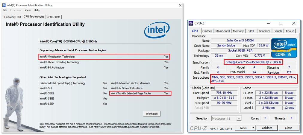 Figure 5 - Using hardware identification software to learn about CPU features