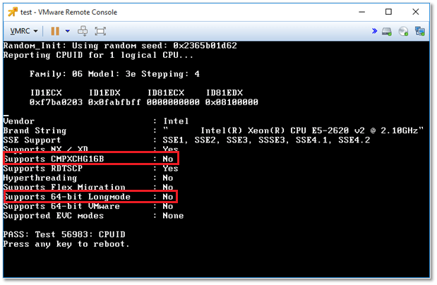 Figure 7 - The VMware CPU tool correctly detects that VT-x is disabled