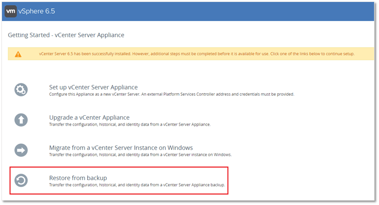 Figure 20 - Resuming Stage 2 from the VCSA Web Console (VAMI)