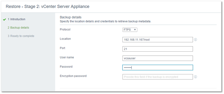 Figure 21 - Re-entering FTPS details when Stage 2 is resumed