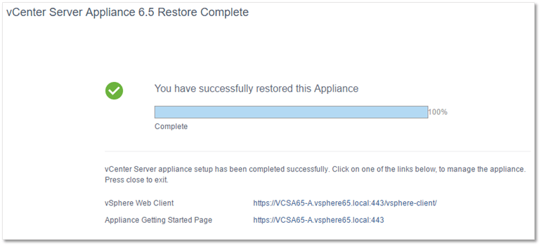 Figure 22 - Stage 2 successfully completed meaning the VCSA has been successfully restored