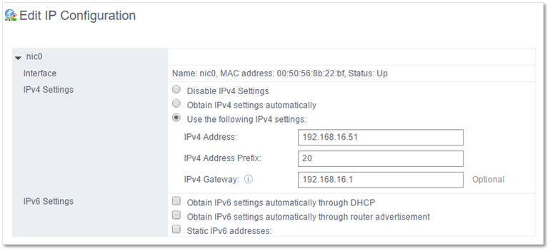 Figure 23b - Change the VCSA's IP address using VAMI