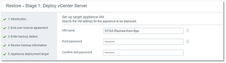 Figure 7 - Specifying the VCSA VM name and root password