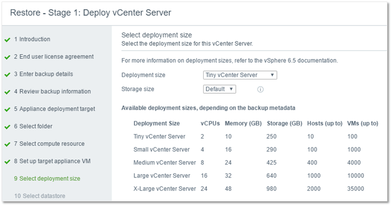 Figure 8 - Selecting a deployment size