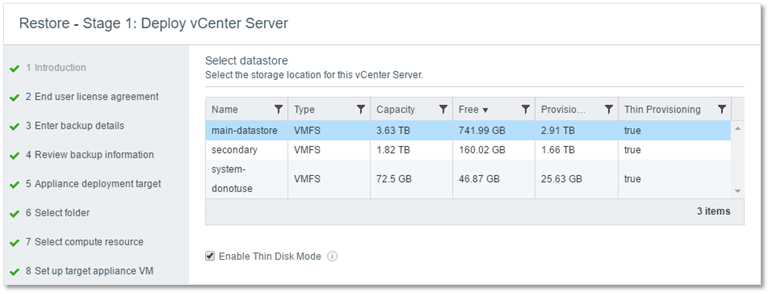 Figure 9 - Selecting a datastore