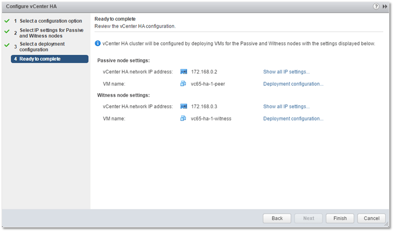 Figure 9 - Kicking off the vCenter HA cluster creation process