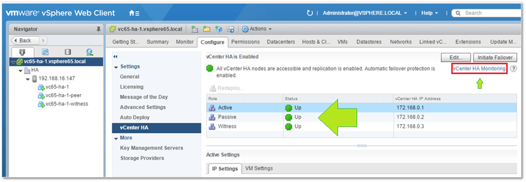 Figure 11a - vCenter HA node heath monitoring