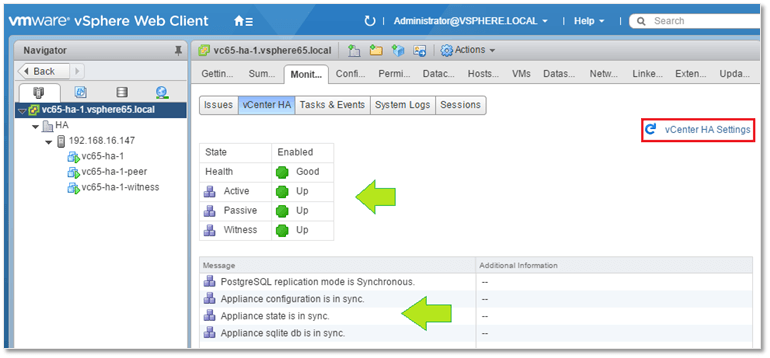 Figure 11b - vCenter HA node heath monitoring