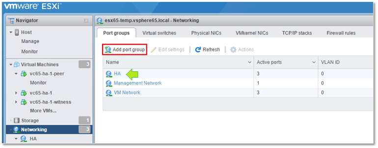 Figure 2 - Creating a port group on ESXi