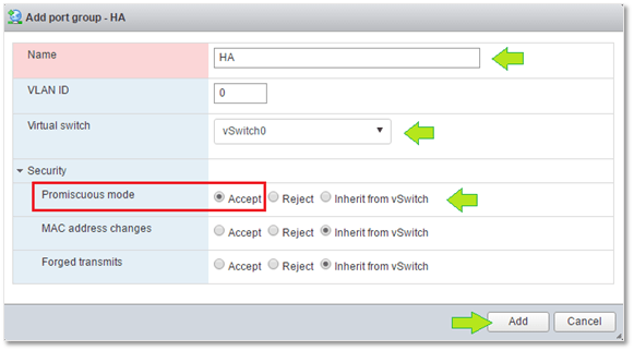 Figure 3 - Configuring the HA port group