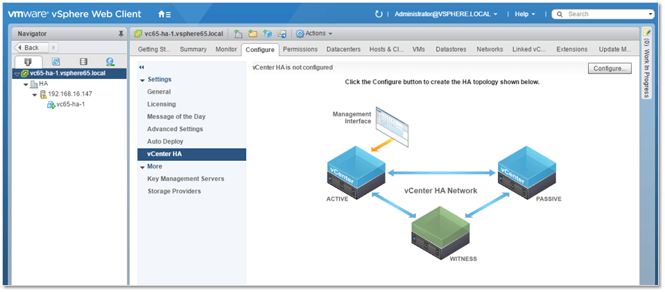 Figure 4 - Deploying vCenter HA using the vSphere Web Client