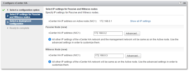 Figure 6 - Configuring HA IP addressing for the Passive and Witness nodes