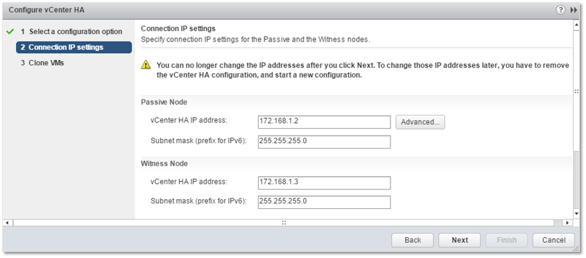 Figure 4 - Configuring the HA IP settings on the Passive and Witness nodes