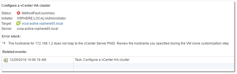 Figure 8 - Name mapping error due to an incorrect Passive node name