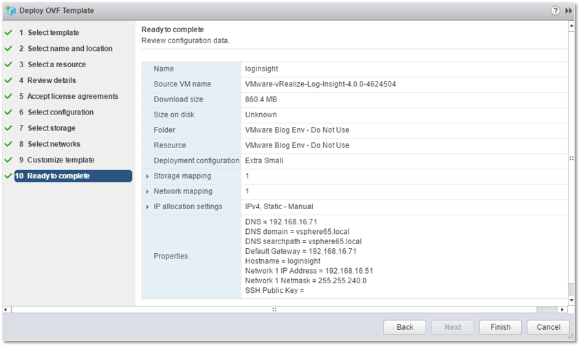 Figure 12 - Ready to deploy Log Insight