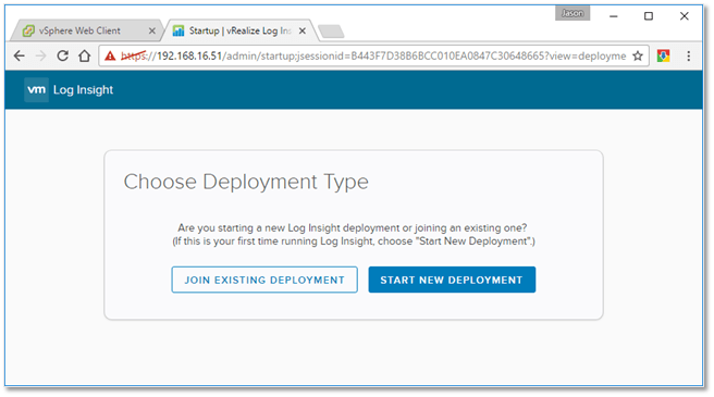 Figure B2 - Configuring a new Log Insight deployment