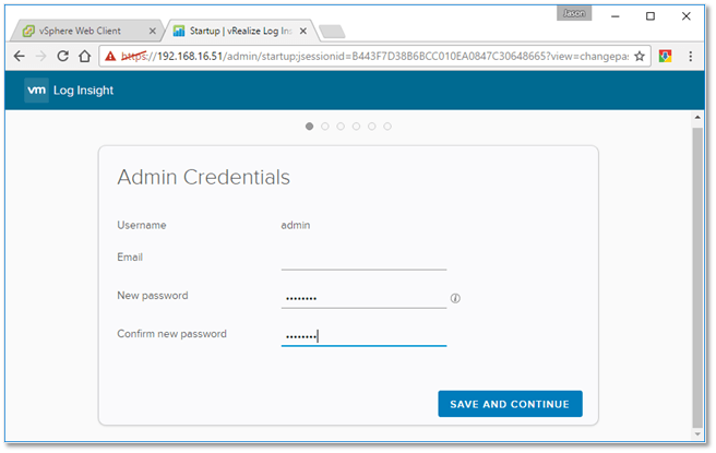 Figure B3 - Specifying the Admin credentials