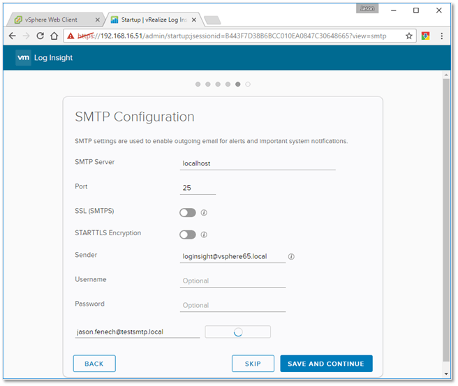 Figure B7 - Configuring SMTP settings for alerts and system notifications forwarding