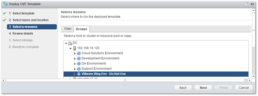 Figure 6 - Selecting a resource pool for Log Insight