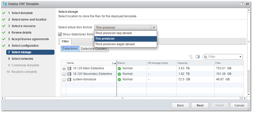 Figure 9 - Selecting a datastore for Log Insight