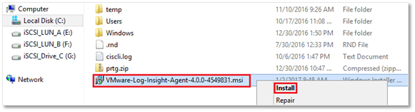 Figure 8 - Installing the Windows Log Insight agent