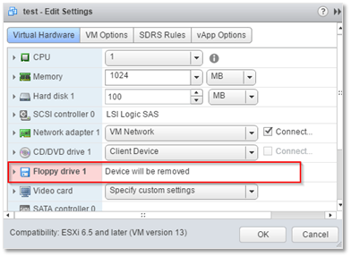 Figure 6 - Deleting redundant hardware from a VM's settings