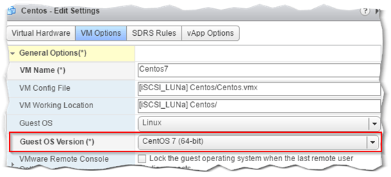 Figure 1 - Setting the correct Guest OS Version for a VM