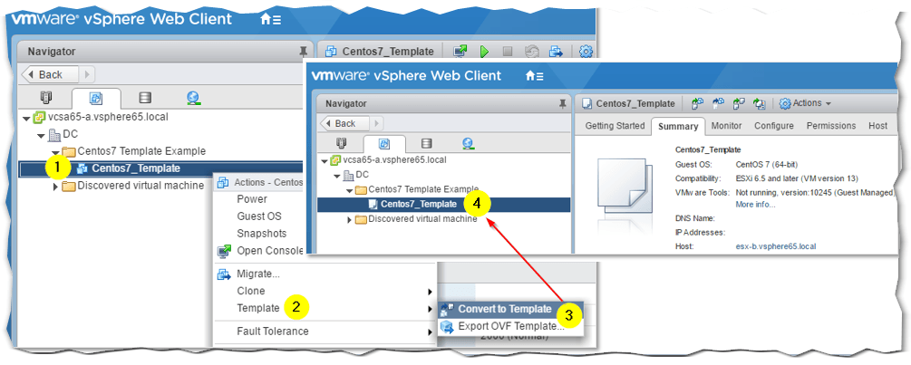 Figure 3 - Converting a VM to a template using the vSphere Web client