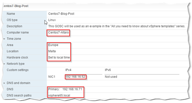 Figure 4 - Displaying the settings defined by the GOSC