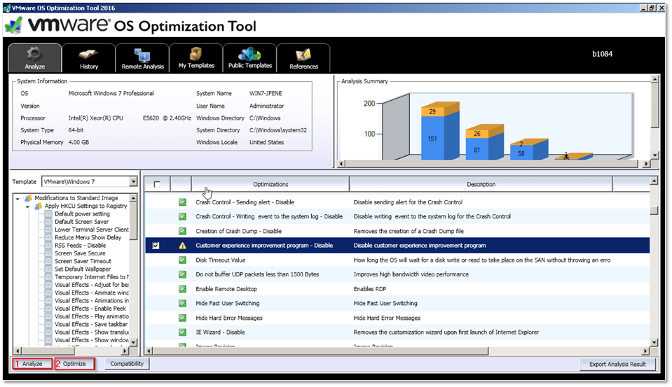 VMware OS Optimization Tool - Analyzing and optimizing an OS