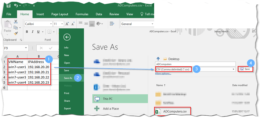 Figure 1 - Creating a CSV file in Excel