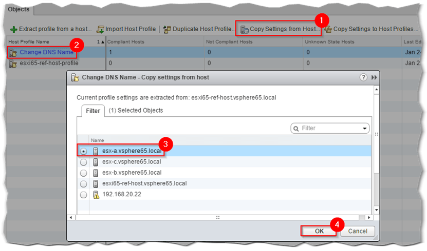 Figure 20 - Updating a host profile to match the configuration of an ESXi host