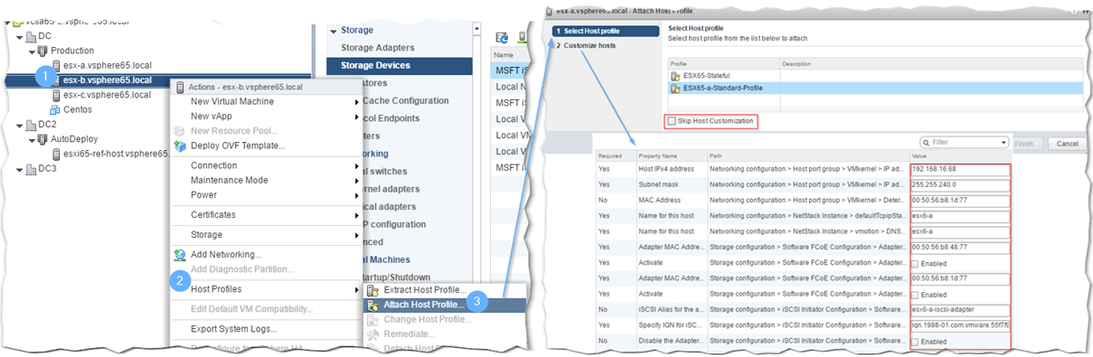 Figure 3 - Attaching a resource to a host profile and changing host specific settings