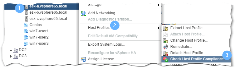 Figure 7 - Seeing if an ESXi host complies with the host profile it is attached to