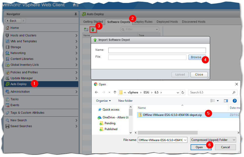 Figure 10 - Creating a software depot and uploading an image to it