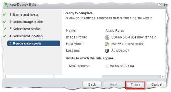 Figure 20 - Completing the Auto Deploy rule creation process
