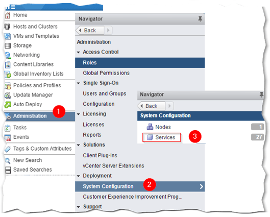 Figure 2 - Accessing the vCenter Server services page
