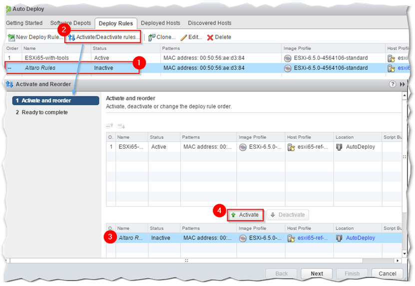 Figure 21 - Activating / Deactivating a deploy rule