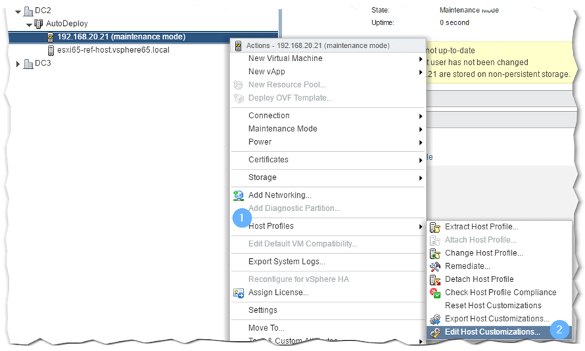 Figure 23 - Editing the host customization settings for a provisioned host