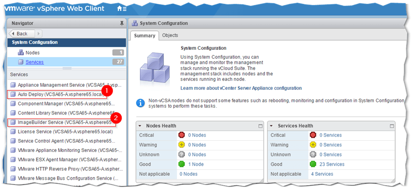 Figure 3 - The 2 Auto Deploy services displayed in vSphere client