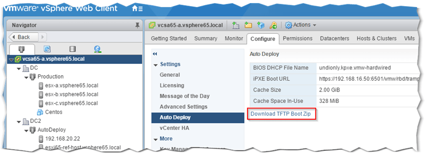 Figure 7 - Downloading the TFTP Boot files from vSphere Client